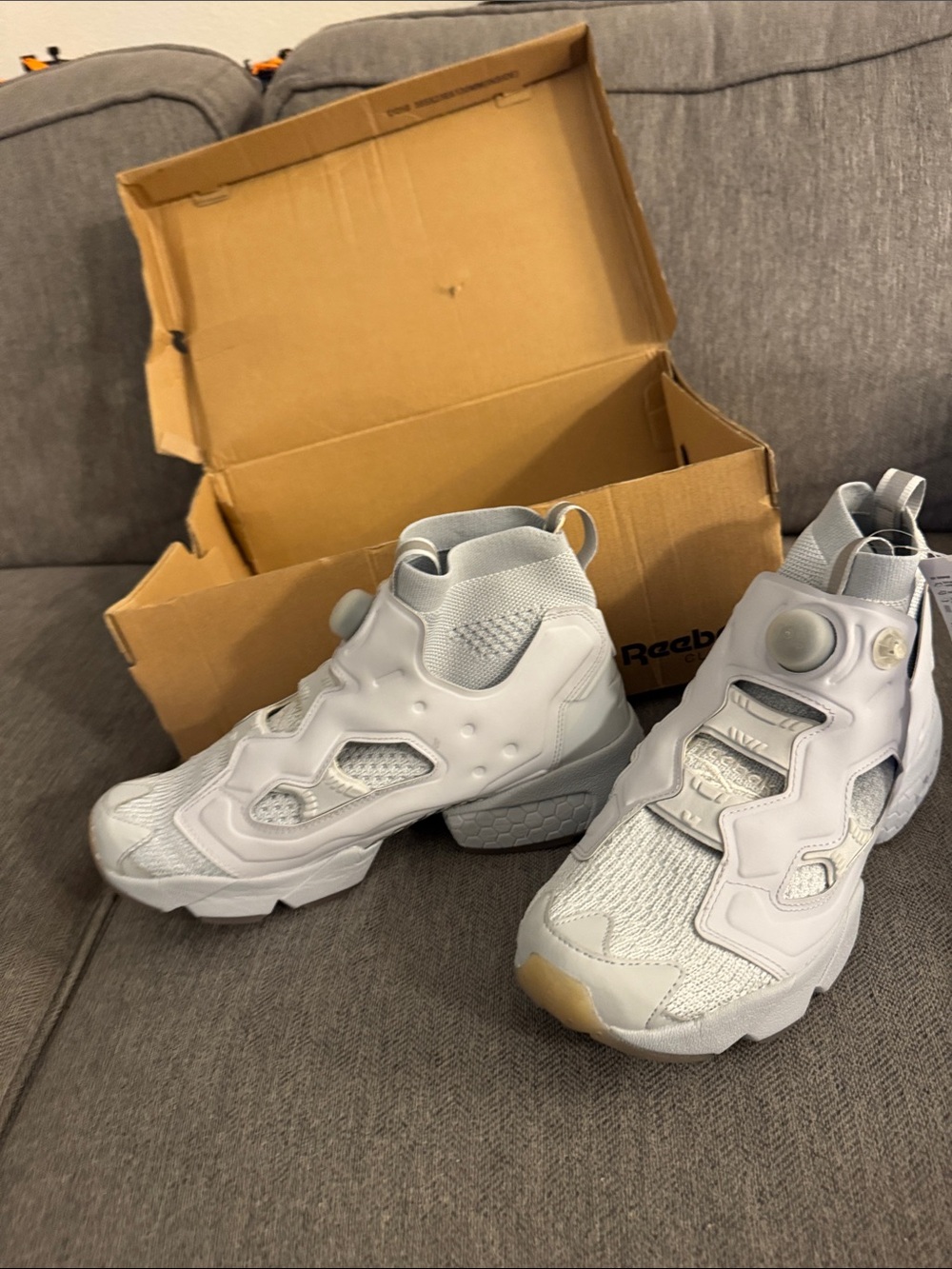 Reebok White and Light Gray Pump Slip-On Sneakers